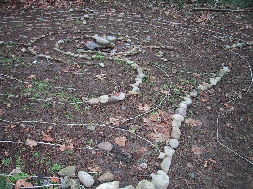 Labyrinth under autumn leaves